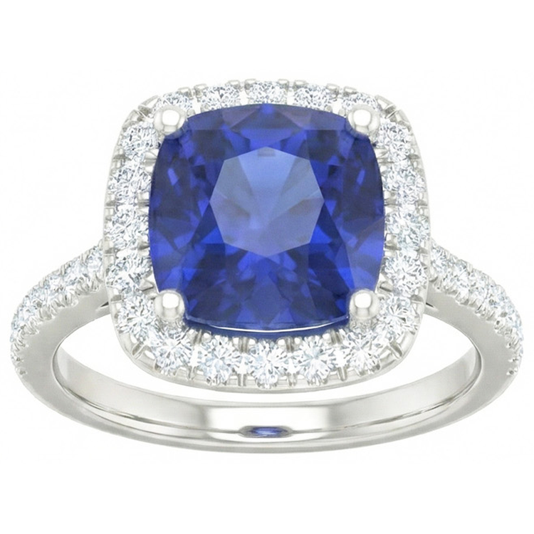 naturel cushion diamant 2.45carats bague vue de face
