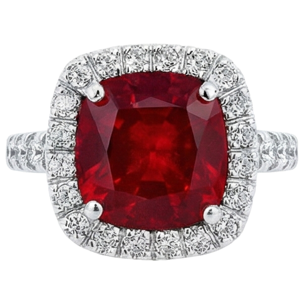 naturel cushion rubis 4carats bague vue de face