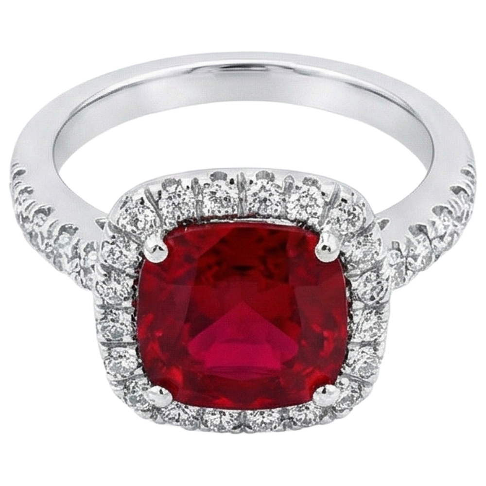 naturel cushion rubis 4carats bague angle de côté