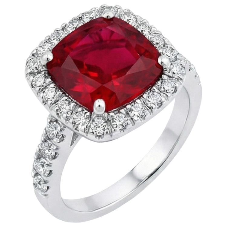 naturel cushion rubis 4carats bague détail rapproché