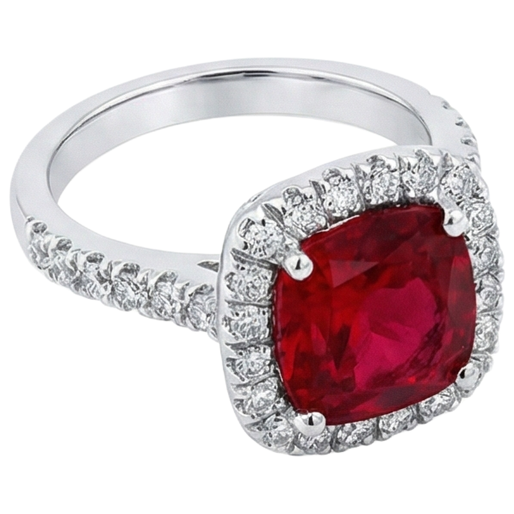 naturel cushion rubis 4carats bague vue de dessus