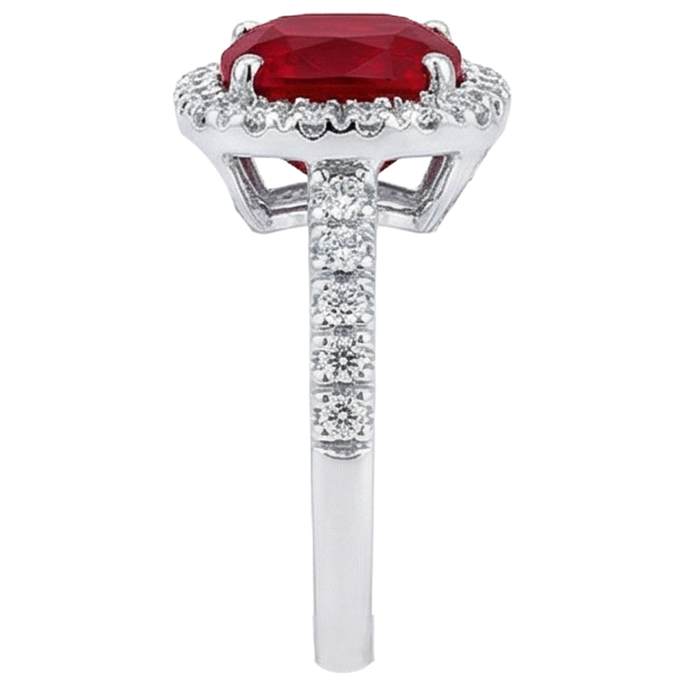 naturel cushion rubis 4carats bague vue de profil