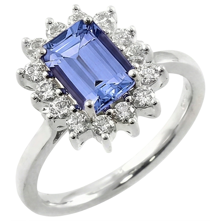 Bague Or Blanc 14K 7 Ct Tanzanite Et Diamants Neuf