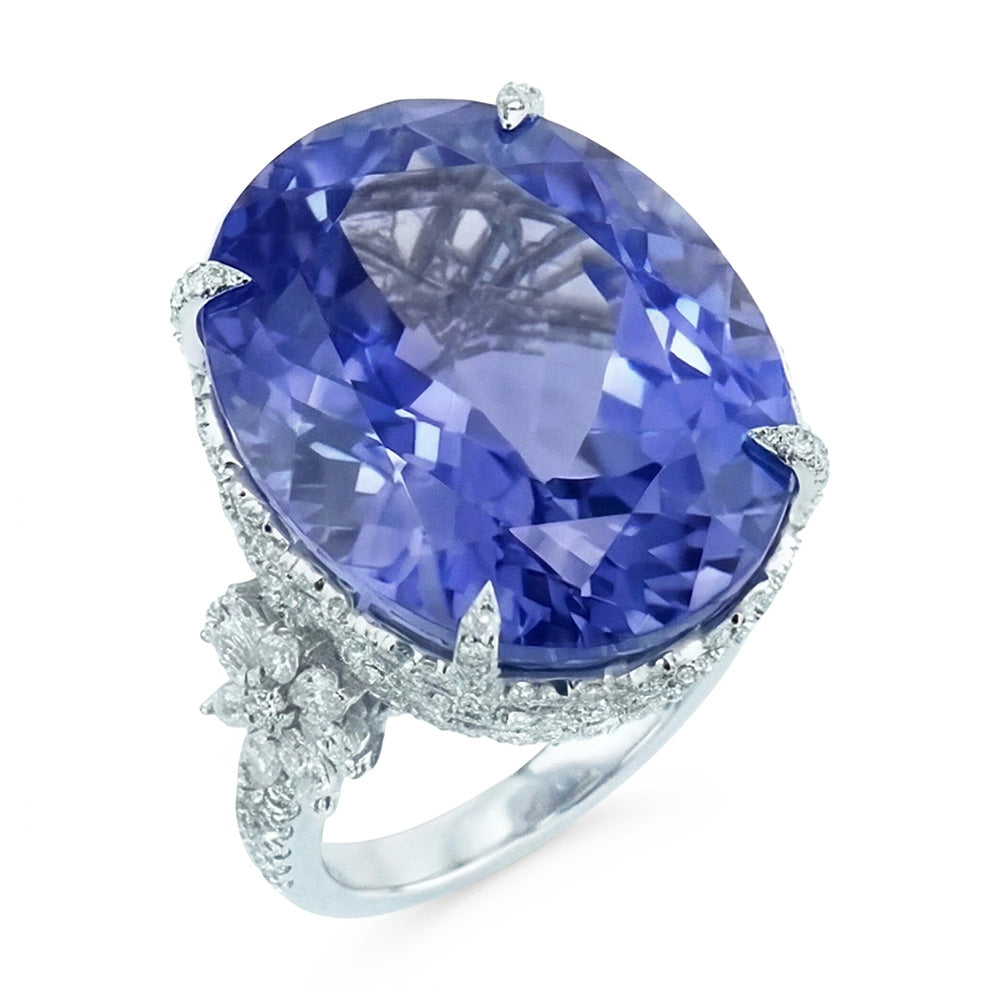Bague Or Blanc 14K Coussin Saphir Ceylan Diamant Naturels Extraits des Mines ( et non cultivés en laboratoire ) 6 Carats