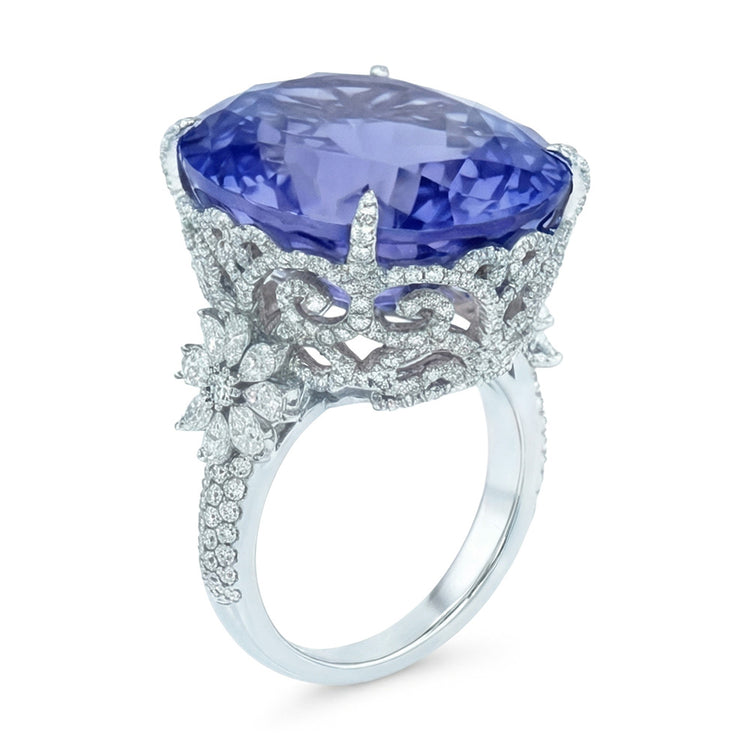 Bague Or Blanc 14K Coussin Saphir Ceylan Diamant Naturels Extraits des Mines ( et non cultivés en laboratoire ) 6 Carats