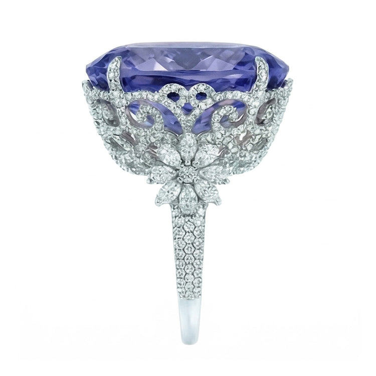 Bague Or Blanc 14K Coussin Saphir Ceylan Diamant Naturels Extraits des Mines ( et non cultivés en laboratoire ) 6 Carats