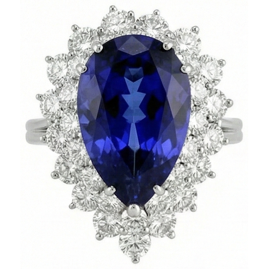 naturel pear tanzanite 3.75carats bague angle de côté