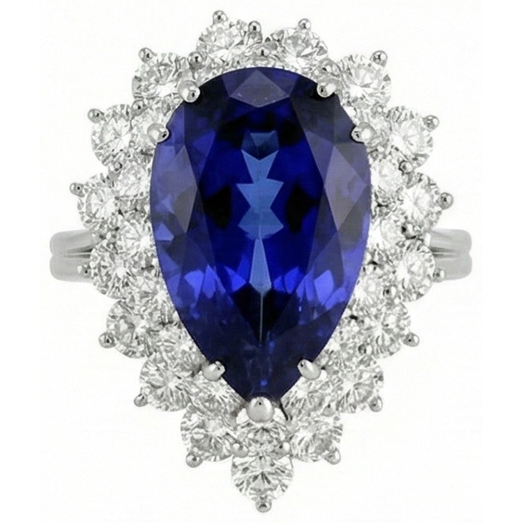 naturel pear tanzanite 3.75carats bague angle de côté