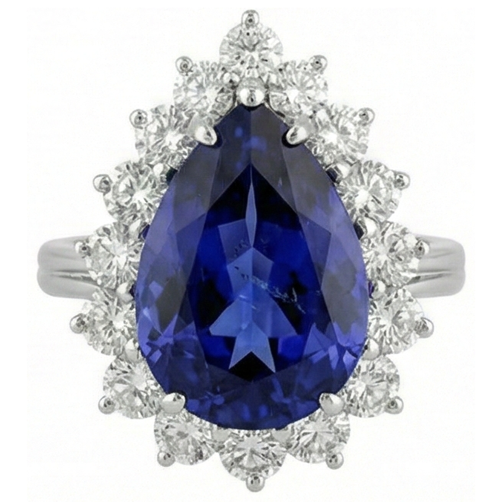 naturel pear tanzanite 3.75carats bague détail rapproché