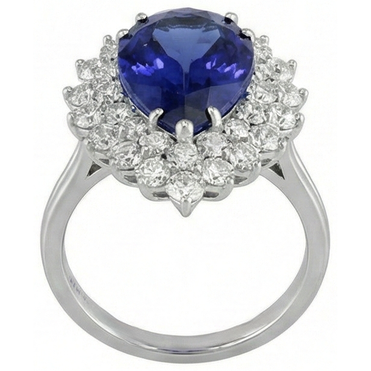 naturel pear tanzanite 3.75carats bague vue de dessus