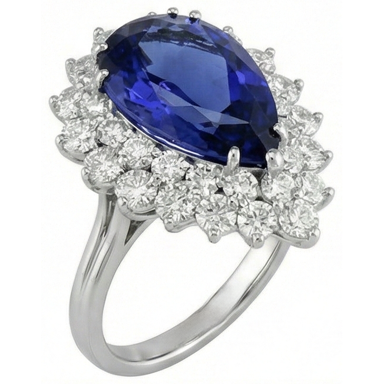 naturel pear tanzanite 3.75carats bague vue de profil