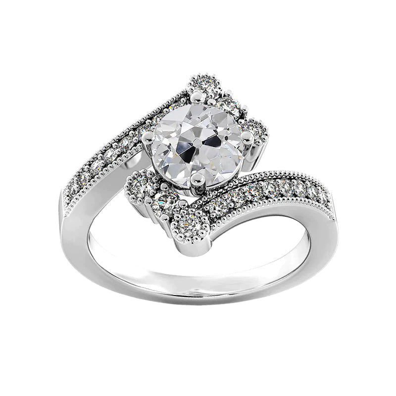 Bague Or Blanc 14K Réel Diamant Vieux Mineur Rond Millegrain 3.25 Carats