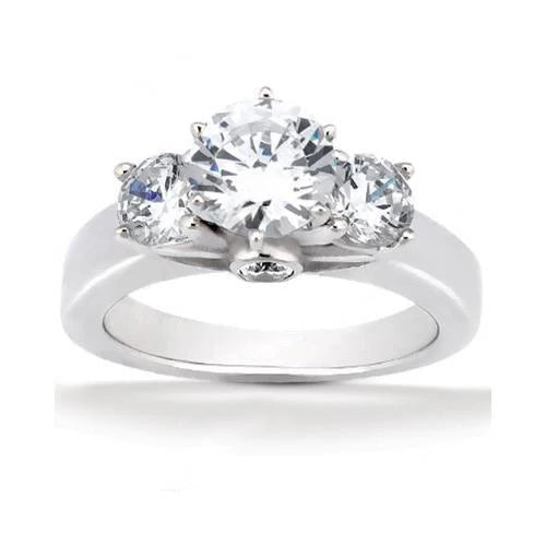 Bague Or Blanc 14K Taille Ronde 3 Pierres Réel Diamants 2.64 Carats Nouveau