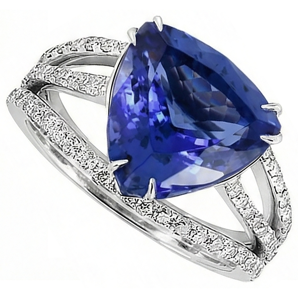 naturel trillion tanzanite 6carats bague angle de côté
