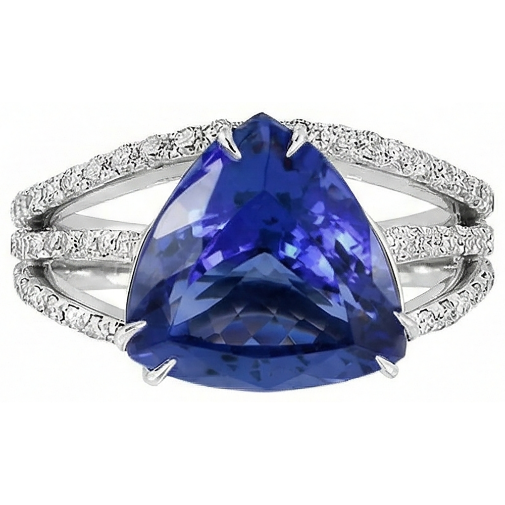 naturel trillion tanzanite 6carats bague détail rapproché