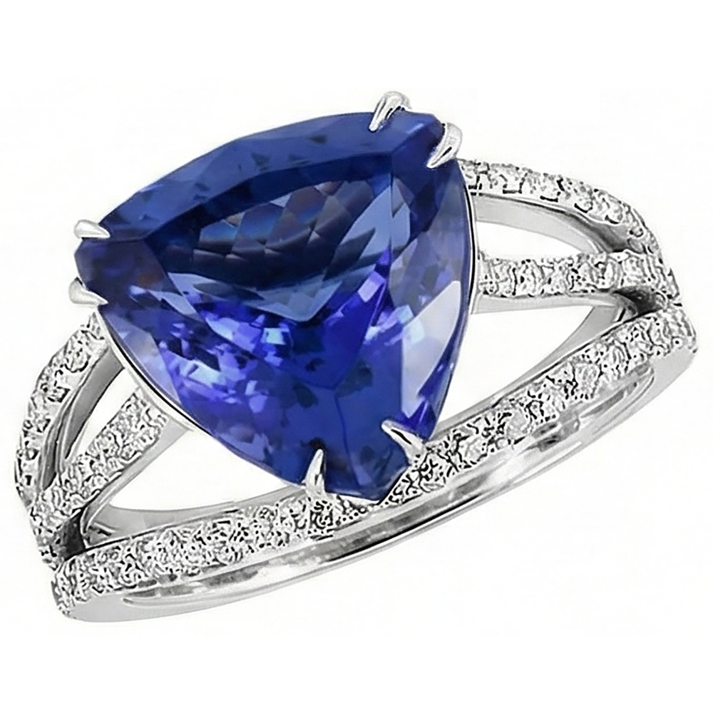 naturel trillion tanzanite 6carats bague vue de dessus