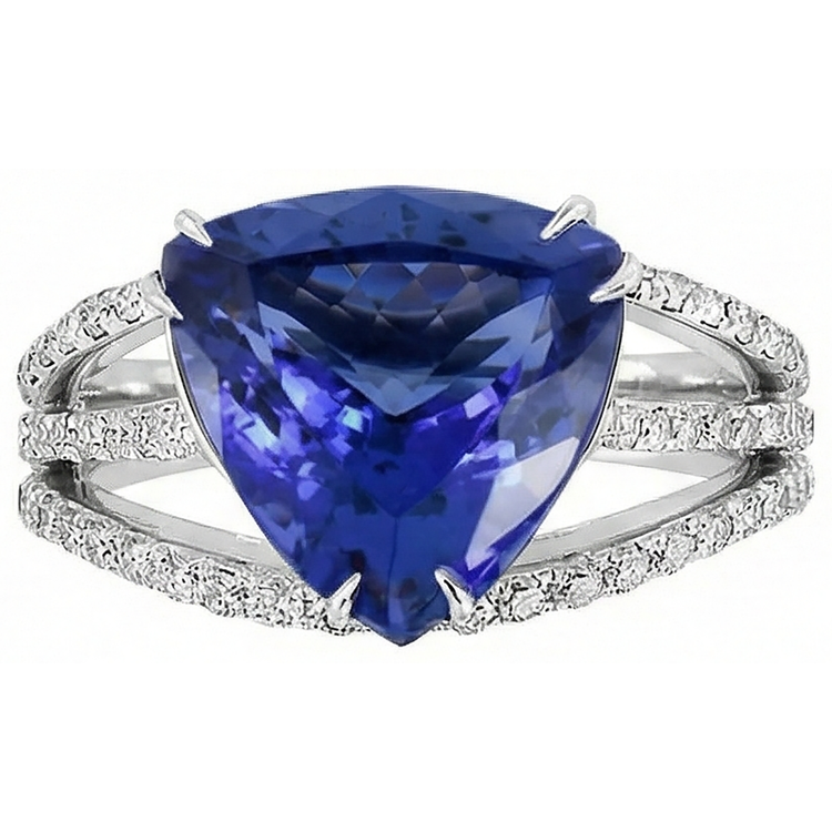 naturel trillion tanzanite 6carats bague vue de profil