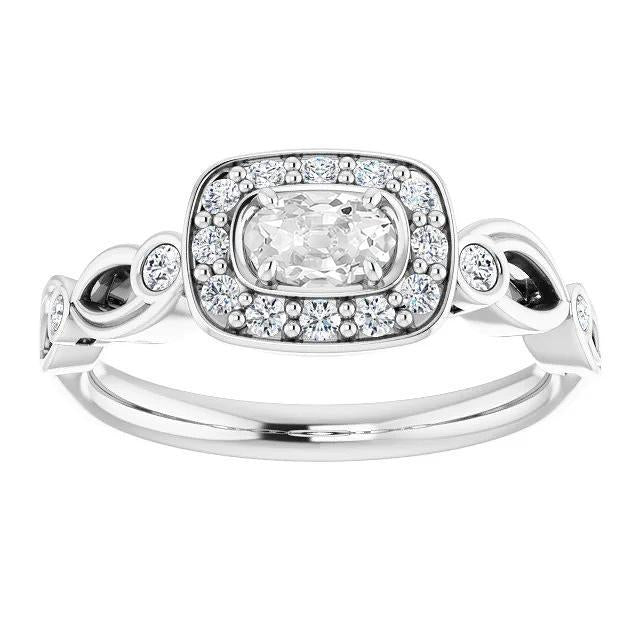 Bague Or Blanc Halo Ovale Taille Ancienne Et Véritable Diamant Noir Serti Clos 4 Carats