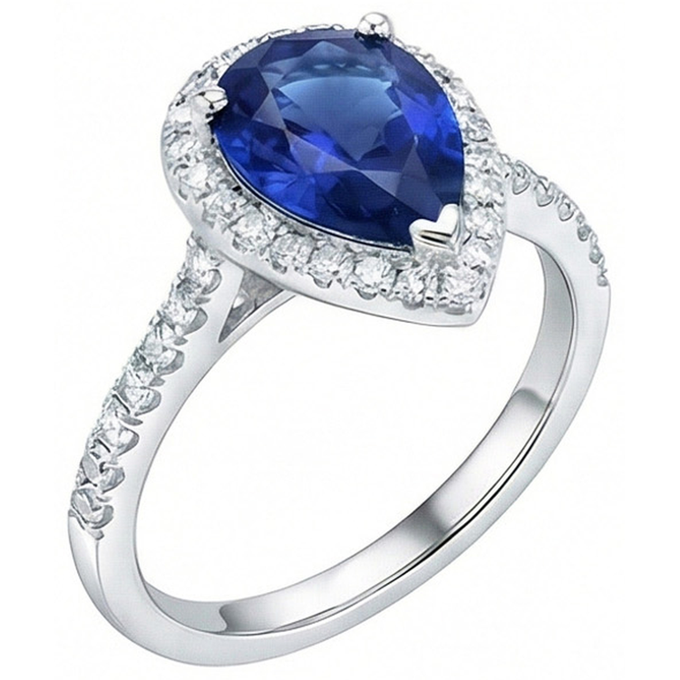 naturel pear diamant 3.25carats bague vue de face