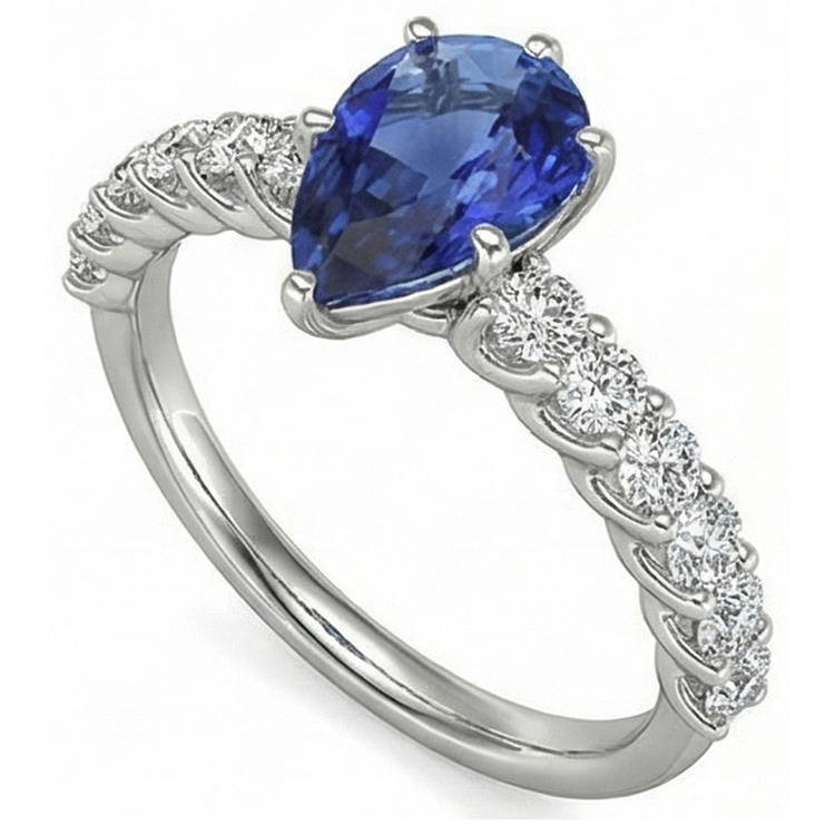 naturel pear diamant 2carats bague vue de dessus