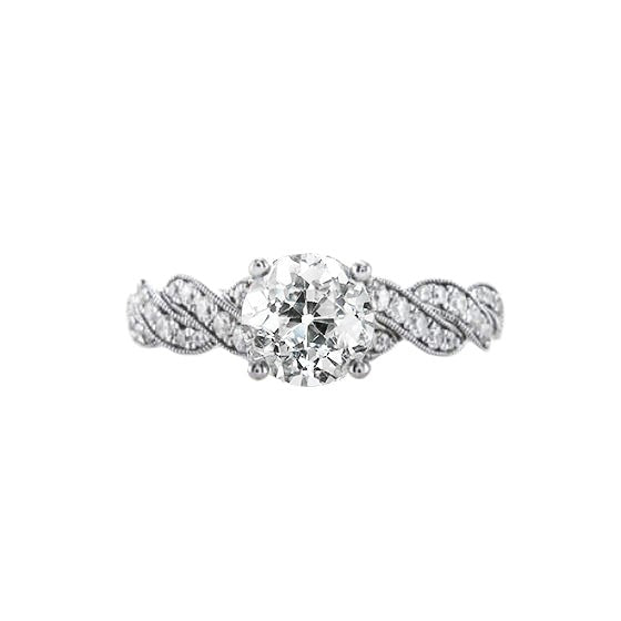 Bague Or Blanc Réel Diamant Rond Taille Ancienne Style Torsadé 2.25 Carats