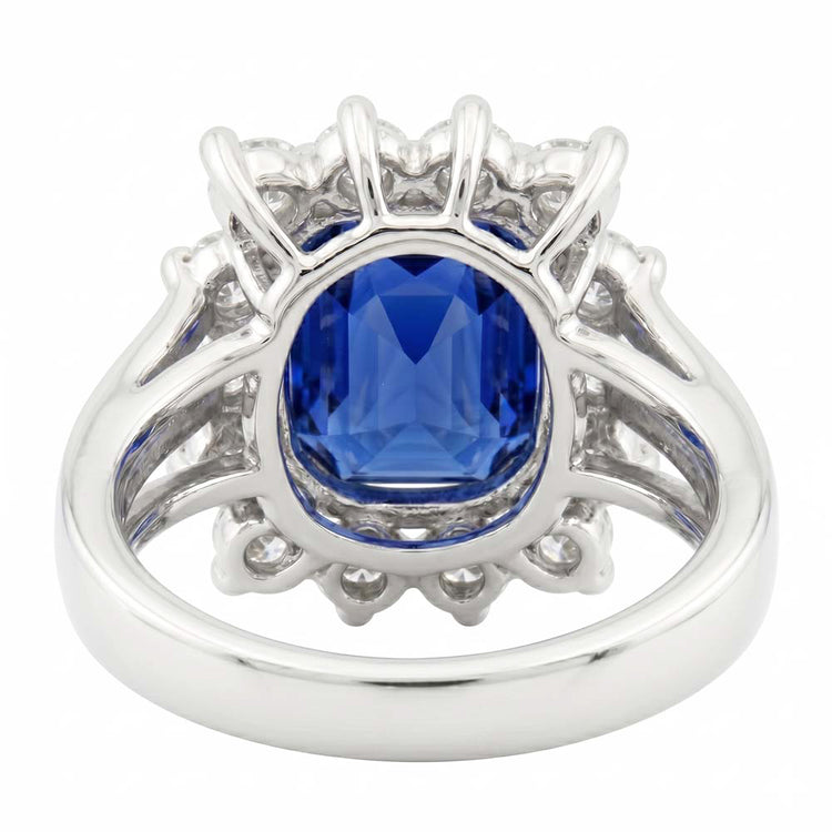 Bague Or Blanc Saphir Sri Lanka Coussin Diamants Naturels Extraits des Mines ( et non cultivés en laboratoire ) 6 Ct