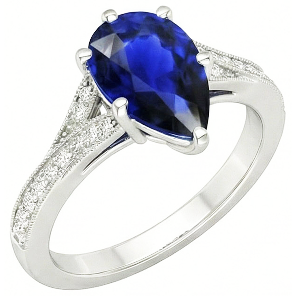 naturel pear diamant 4carats bague vue de face