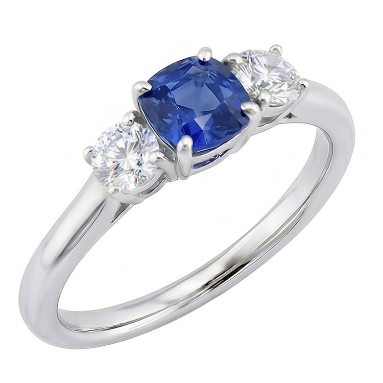 Bague Or Coussin Trois Pierres 1.25 Carats Diamant Rond Bijoux