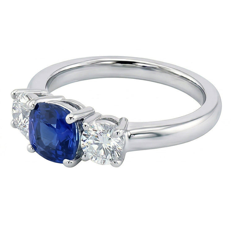 Bague Or Coussin Trois Pierres 1.25 Carats Diamant Rond Bijoux