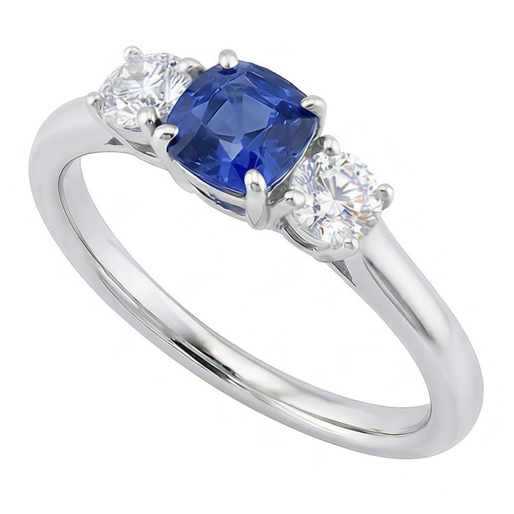 Bague Or Coussin Trois Pierres 1.25 Carats Diamant Rond Bijoux