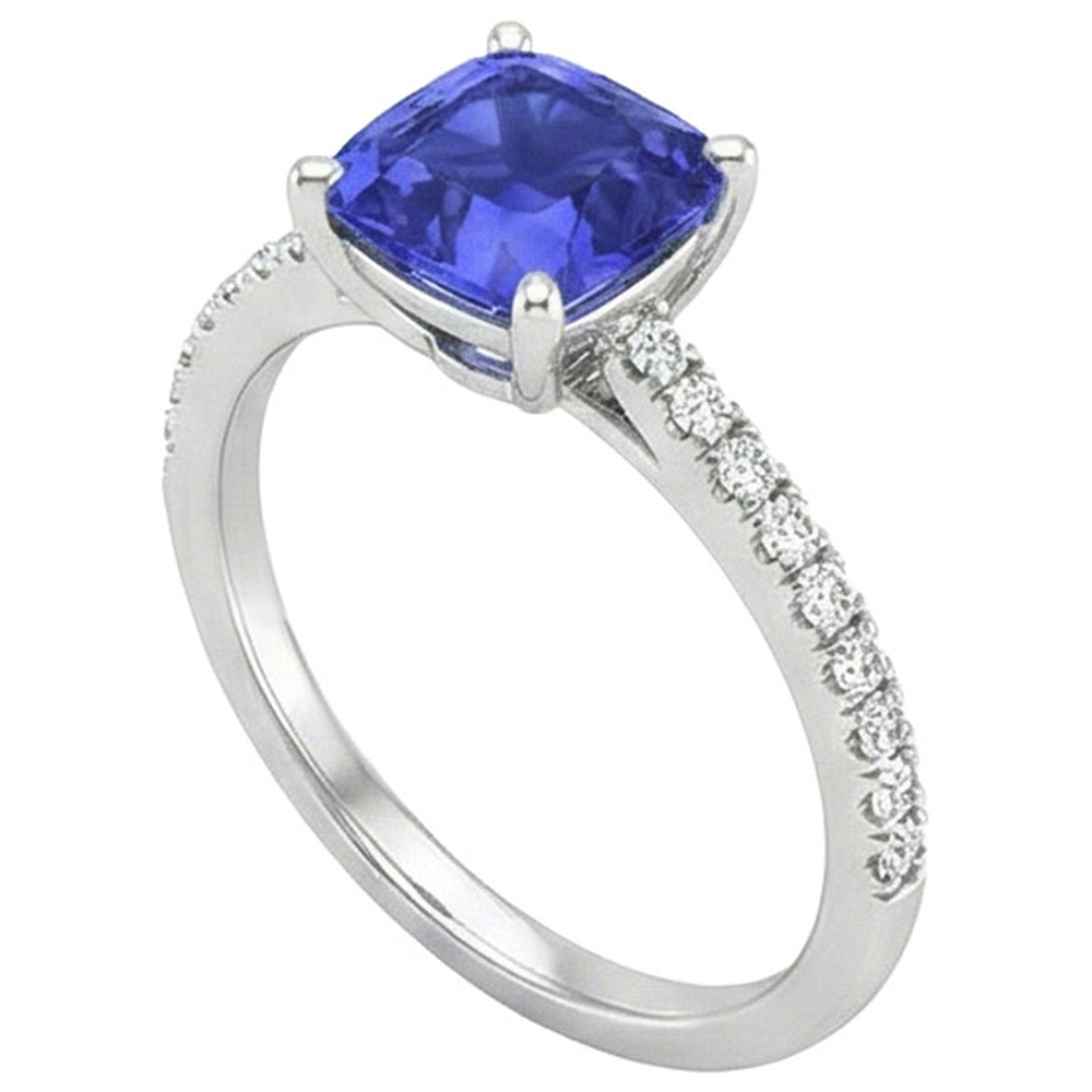 Bague Or Diamant Naturels Extraits des Mines ( et non cultivés en laboratoire ) Coussin Saphir Sri Lankais Avec Accents 3 Carats