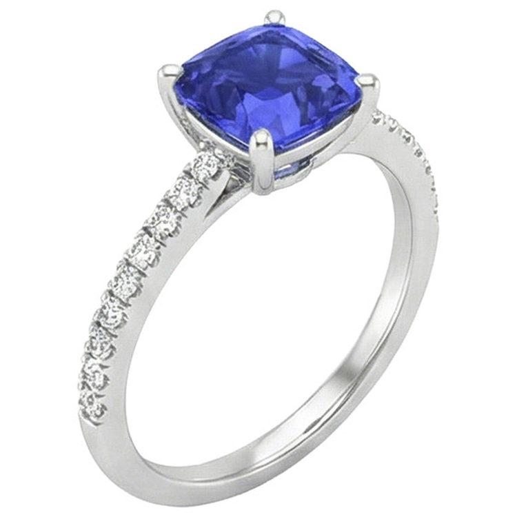 Bague Or Diamant Naturels Extraits des Mines ( et non cultivés en laboratoire ) Coussin Saphir Sri Lankais Avec Accents 3 Carats