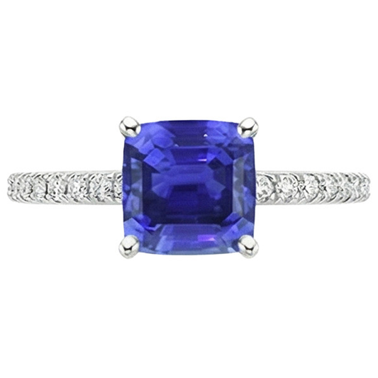 Bague Or Diamant Naturels Extraits des Mines ( et non cultivés en laboratoire ) Coussin Saphir Sri Lankais Avec Accents 3 Carats