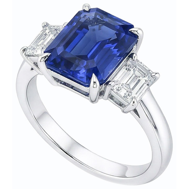 Bague Or Emeraude 3 Pierres Saphir Bleu & Diamant 3 Carats