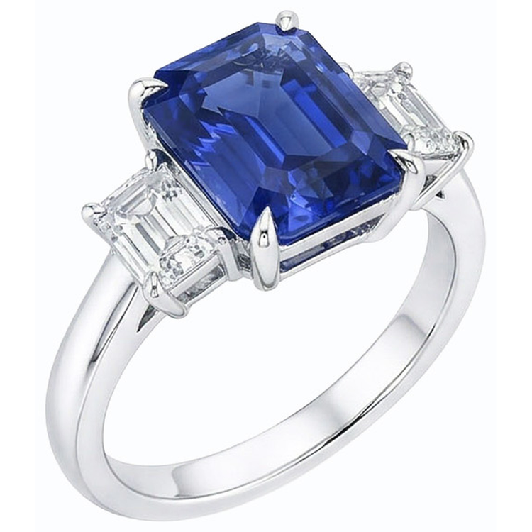 Bague Or Emeraude 3 Pierres Saphir Bleu & Diamant 3 Carats