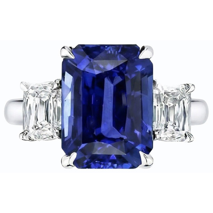 Bague Or Emeraude 3 Pierres Saphir Bleu & Diamant 3 Carats