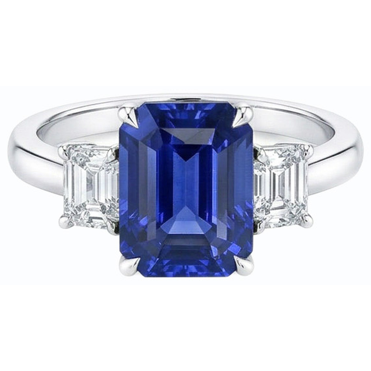 Bague Or Emeraude 3 Pierres Saphir Bleu & Diamant 3 Carats