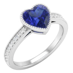 Bague Or Halo Lunette sertie Coeur Saphir Sri Lankais Bague 2 Carats Diamants
