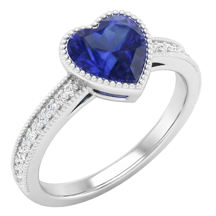 Bague Or Halo Lunette sertie Coeur Saphir Sri Lankais Bague 2 Carats Diamants