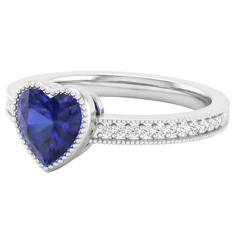 Bague Or Halo Lunette sertie Coeur Saphir Sri Lankais Bague 2 Carats Diamants