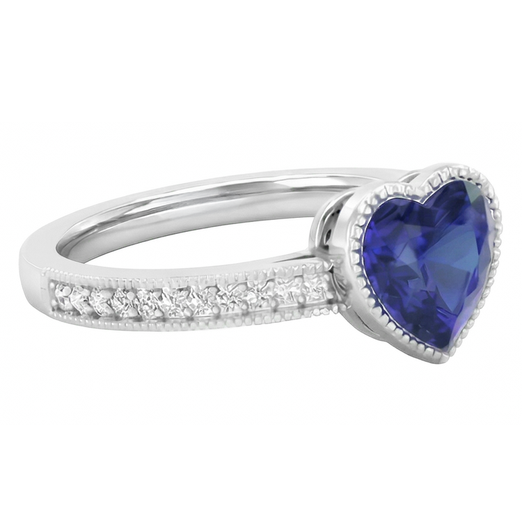 Bague Or Halo Lunette sertie Coeur Saphir Sri Lankais Bague 2 Carats Diamants