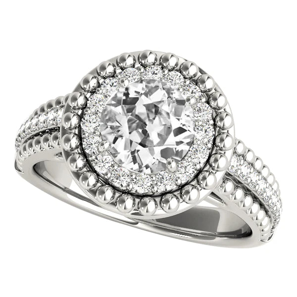 Bague Or Halo Ronde Ancienne Réel Diamant Européen Style Perlé 5 Carats