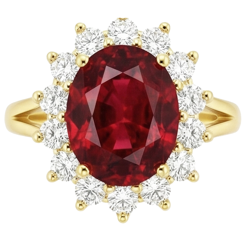 naturel oval rubis 4.70carats bague vue de face