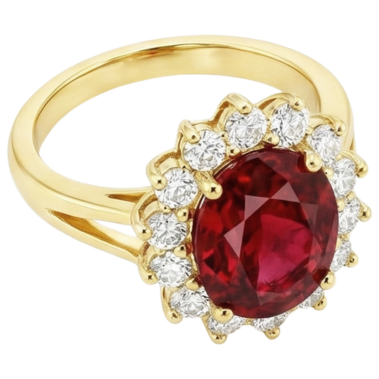 naturel oval rubis 4.70carats bague angle de côté