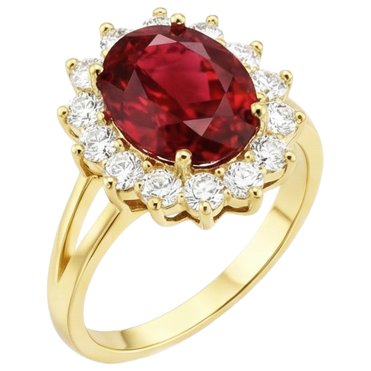 naturel oval rubis 4.70carats bague détail rapproché