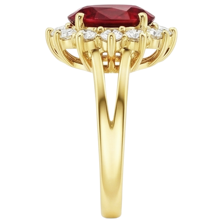 naturel oval rubis 4.70carats bague vue de profil