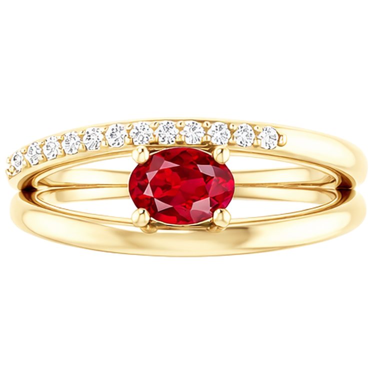 Bague Or Jaune 14K Rubis Et Diamants Naturels Extraits des Mines ( et non cultivés en laboratoire ) 2.60 Carats Neuf