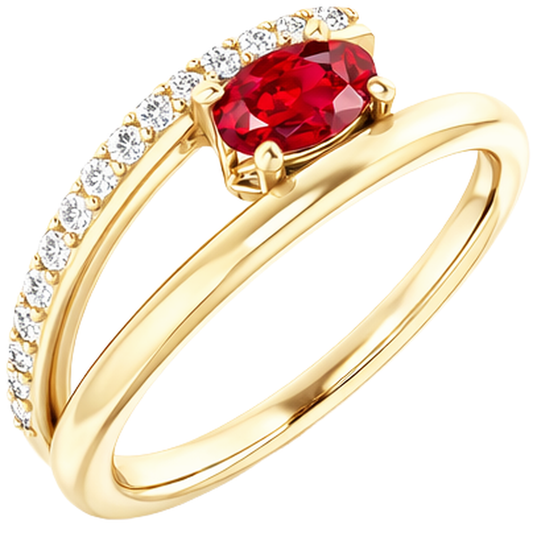 Bague Or Jaune 14K Rubis Et Diamants Naturels Extraits des Mines ( et non cultivés en laboratoire ) 2.60 Carats Neuf