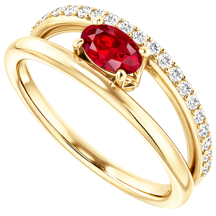 Bague Or Jaune 14K Rubis Et Diamants Naturels Extraits des Mines ( et non cultivés en laboratoire ) 2.60 Carats Neuf