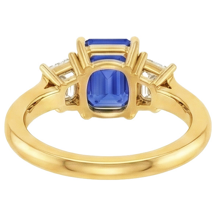 Bague Or Jaune 3 Pierres Saphir Bleu & Diamant Naturels Extraits des Mines ( et non cultivés en laboratoire ) 9 Carats